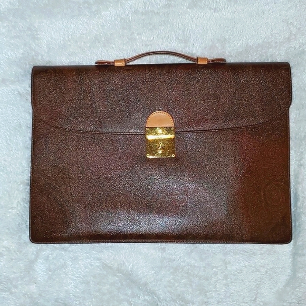 Etro Milano Paisley Bordeaux Briefcase with Lock and Key